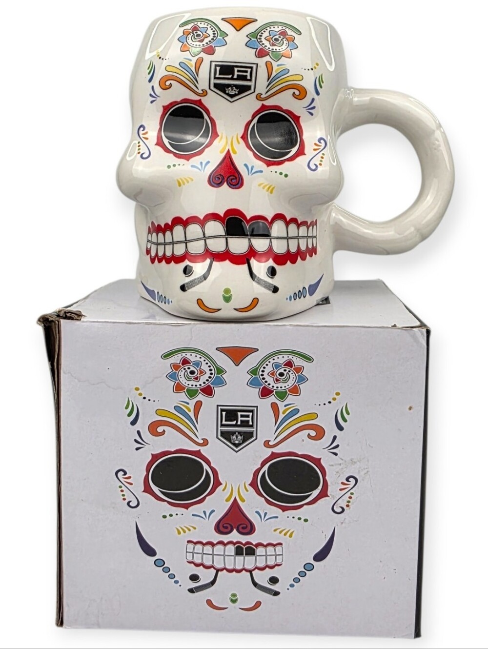 LA KINGS Dia de Los Muertos Sugar Skull Ceramic Coffee Mug New With Box